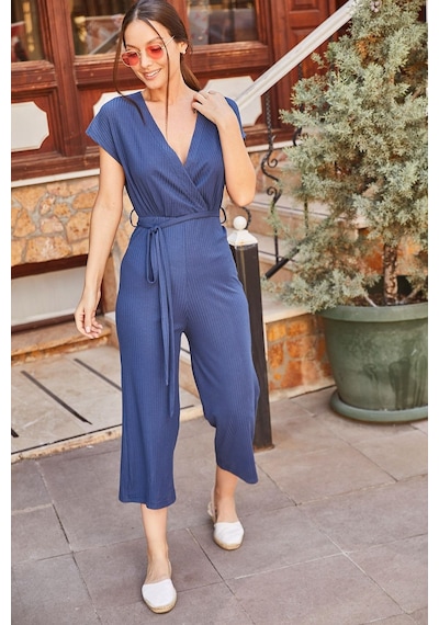 Armonika Kadın Lacivert Kruvaze Beli Kemerli Tulum Arm-20y042008