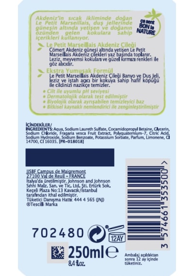 Le Petit Marseillais Akdeniz Çileği Banyo ve Duş Jeli 250 ML