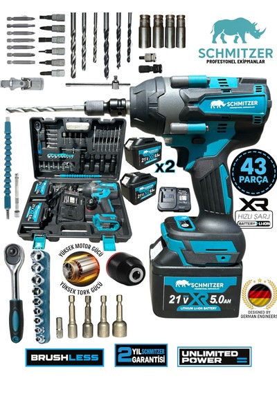 Schmıtzer Sch-9502tu Pro 21v 15 Pilli Çift Akülü Kömürsüz Darbeli Vidalama 650 Nm Somun Sıkma Sökme Matkap