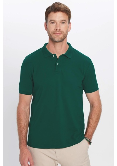 Tudors Erkek Slim Fit Dar Kesim %100 Pamuk Yeşil Polo Yaka Tişört-32778 Yeşil
