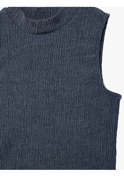 Koton Bisiklet Yaka Slim Fit Bürümcük Kolsuz Bluz Mavi 6sal30012ık Mavi