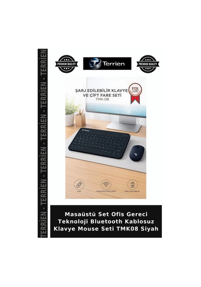 Masaüstü Set Ofis Gereci Teknoloji Bluetooth Kablosuz Klavye Mouse Seti Tmk08 Siyah
