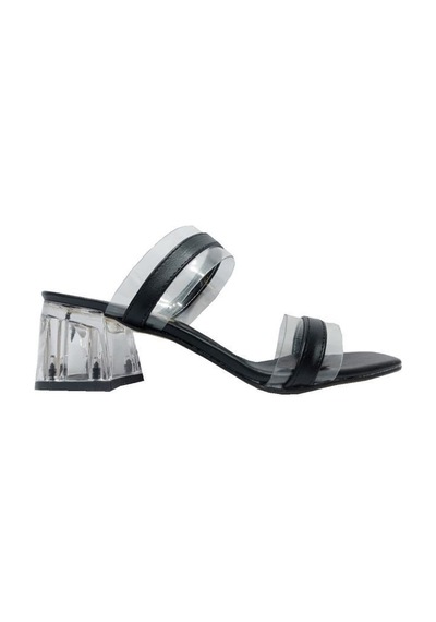 Cotcolic 01221 Deri Şeffaf Topuk Fashion Kadın Terlik Siyah