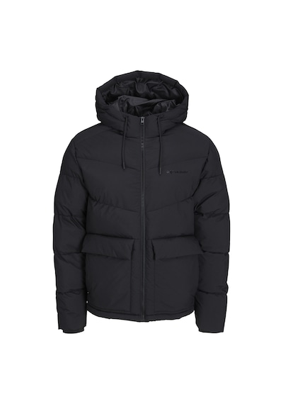 Jack & Jones Logo Baskılı Kapüşonlu Puffer Mont - Vesterbro 12238849 Siyah Koyu Siyah