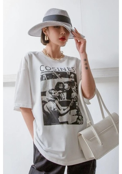 Startmore Kadın Beyaz Cosinessoversize T-shirt