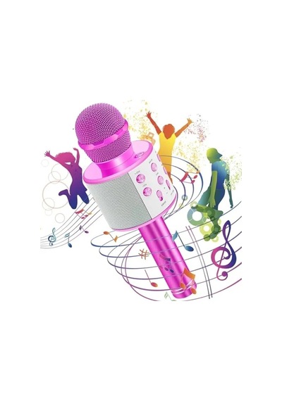 Pembe Renkli Bluetooth Karaoke Mikrofon, Usb Ve Aux Girişli