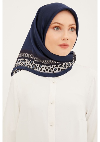 Armine İpek Eşarp 8912d Sura Nostalji Lacivert Beyaz