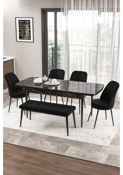 Canisa Concept Zen Serisi 80x132 Mdf Açılabilir Siyah Mermer Desen Masa Takımı 4 Siyah Sandalye Ve 1 Bench Masa Siyah Mermer Sandalye Ve Bench Siyah Canisa Concept Zen Serisi 80x132 Mdf Açılabilir Siyah Mermer Desen Masa Takımı 4 Siyah Sandalye Ve 1 Bench Masa Siyah Mermer Sandalye Ve Bench Siyah