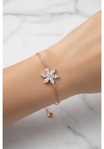 Çekirdekjewelry 925 Ayar Gümüş Kamelya Çiçek Bileklik Pembe
