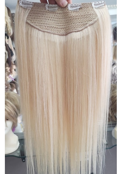 60 cm Platin Sarısı Yarımay Çıt Çıt Postiş Doğal Saç