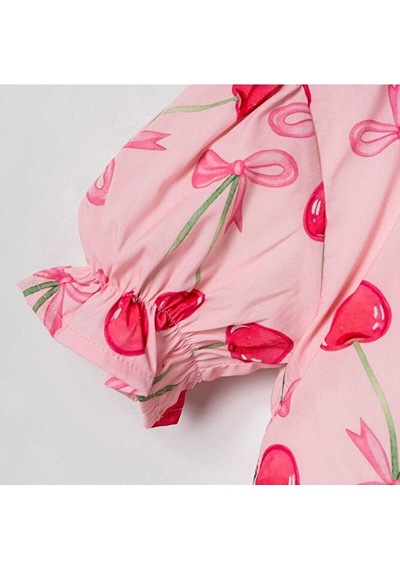 Ministok Cherry Blüz Tütü Etekli İkili Kız Çocuk Takım Pembe