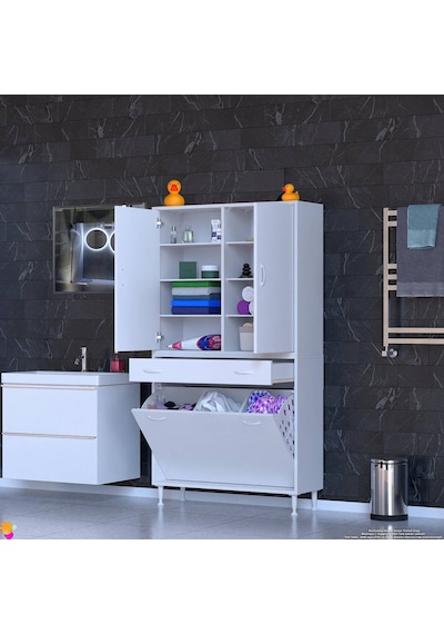 Eliusta Reli Dolap Beyaz Çok Kullanımlı 100 Cm Eninde Banyo Dolabı 100x171x32,5 Cm 2 Kapak 6 Raf Dolap Beyaz