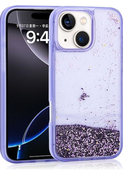 Apple Uyumlu iPhone 15 Kılıf Sıvılı Simli Şeffaf Arka Yüzey Zore Keto Silikon Kapak-mor Mor Mor