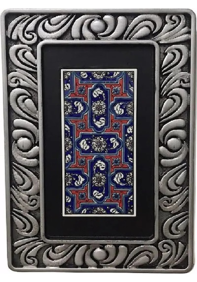 Çerçevesi Kabartmalı Çini Tablo Hediyelik Duvar Dekoru Gümüş