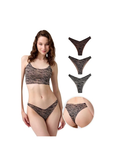 Cottonhill Basic Desenli Lazer Kesim Kadın Brezilya Külot 3'lü Paket-1 Çok Renkli 2 Çok Renkli
