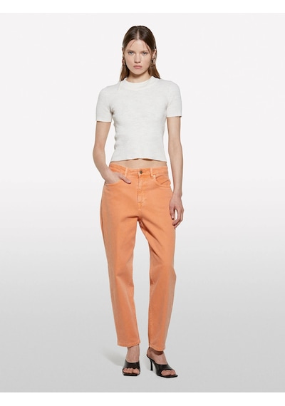 Sisley Keten Karışımlı Slim Fit Kısa Kollu Kazak Kadın Beyaz Kazak - 325p105gm106g Krem
