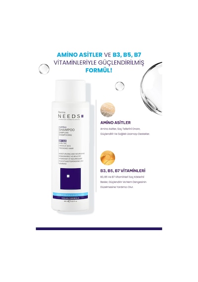 Derma Needs Yıpranmış Ve Kuru Saçlar İçin Şampuan 400 ML Besleyici Biotinli, B5 Vitaminli, Protein Sülfatsız