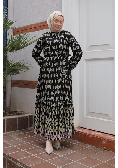 Armine Trend Desenli Elbise-siyah 25yt928 Siyah