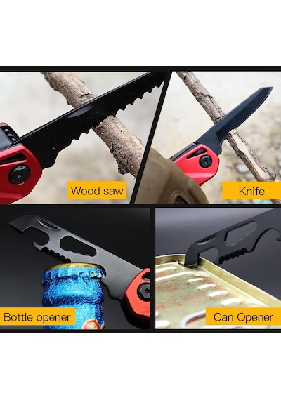 Valkyrie Çok Fonksiyonlu Çekiç Çakı Çantalı Kamp Outdoor Testere Tornavida Seti Kırmızı Kırmızı - Siyah