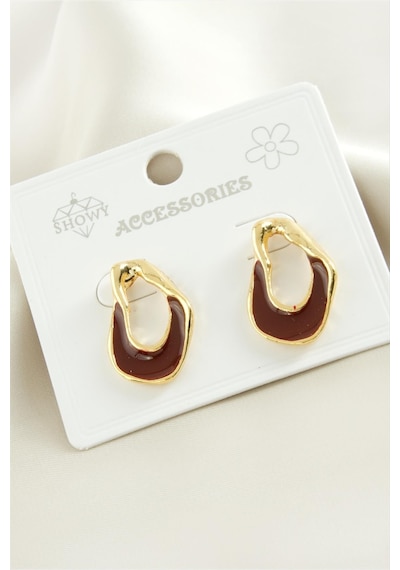 Oval Mineli Metal Küpe çok renkli 44438817