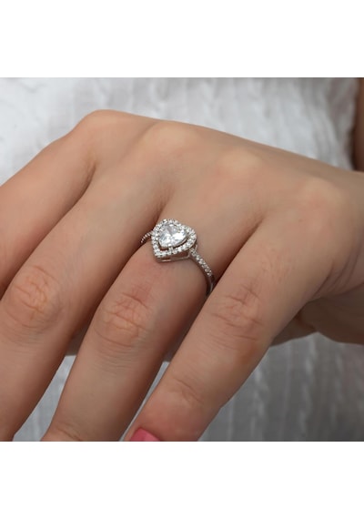Alyans Evim Kalpli Beyaz Taşlı Gümüş Takı Seti Gümüş