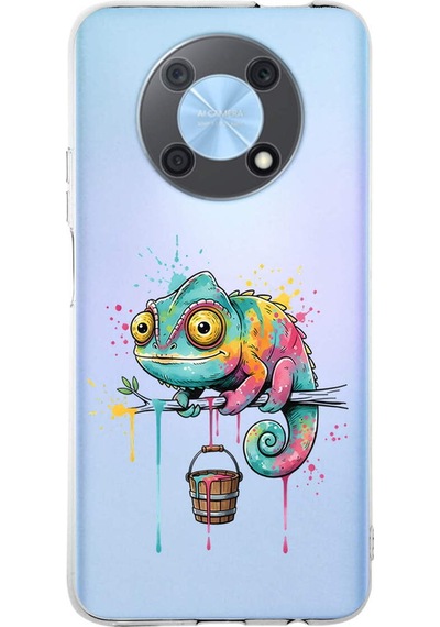 Huawei Nova Y90 İle Uyumlu Splash Bukalemun Tasarımlı Şeffaf Silikon Kılıf Şeffaf