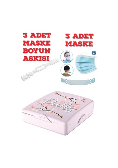 Pratik Kilitli Maske Koruma Saklama & Taşıma Kabı Kutusu 3 Ad Pembe