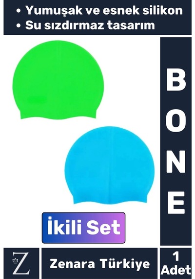 Su Geçirmez Elastik Yumuşak Yüzücü Havuz Deniz Yüzme Şapkası Esnek Silikon Bone 2'li Set Çok Renkli