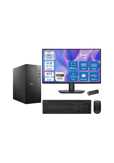 Dell Tower ECT1250 RPLS-R-007F11-24 i7-14700 32 GB 256 GB SSD RTX5050 23.8" Free Dos Masaüstü Bilgisayar + USB Bellek