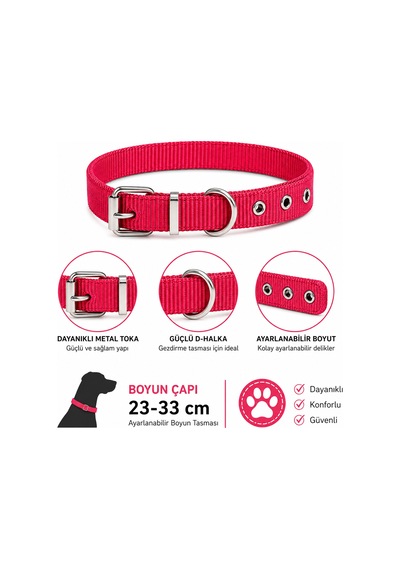 Köpek Boyun Tasması 23-33 Cm Küçük Irk Dokuma Naylon Metal Tokalı D Halkalı - Kırmızı Çok Renkli