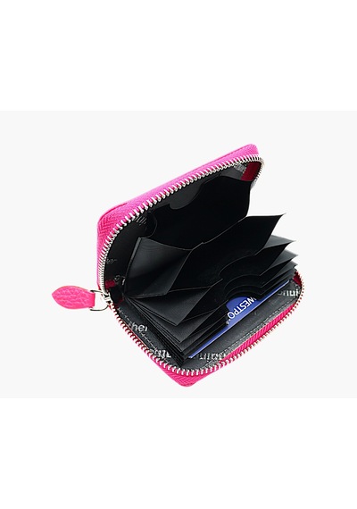 Westpolo Hakiki Deri Bol Kart Bölmeli Ve Fermuarlı Unisex Akordeon Kartlık - Fuşya Fuşya