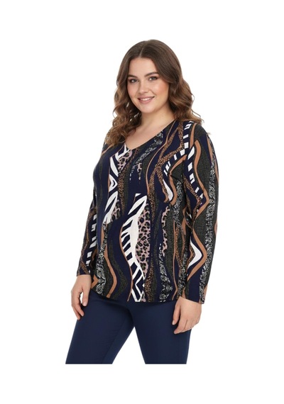 Linsolita Kadın V Yaka Modelli Baskılı Bluz Bgl-st05107 Lacıvert