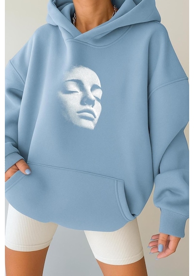 Benroma 3 İplik Penye Silüet Unisex Kapüşonlu Sweat Bebe Mavisi