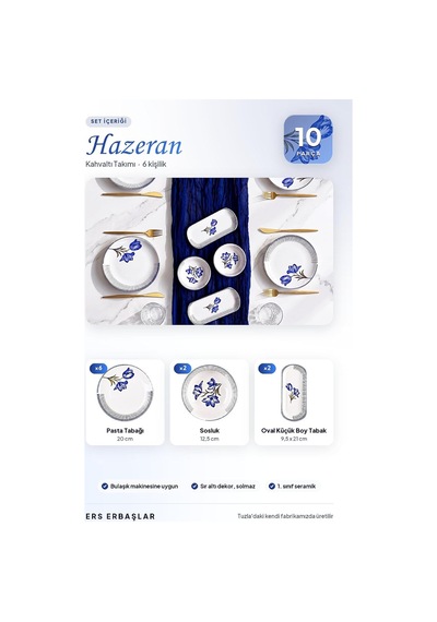 Hazeran Lüx Seramik 10 Parça 6 Kişilik Kahvaltı Takımı Seti Diğer
