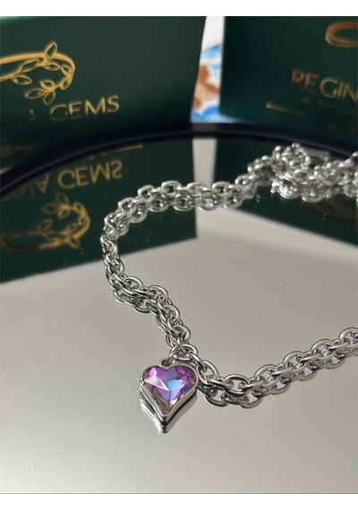 Dual Tone Heart Crystal Kolye Gümüş