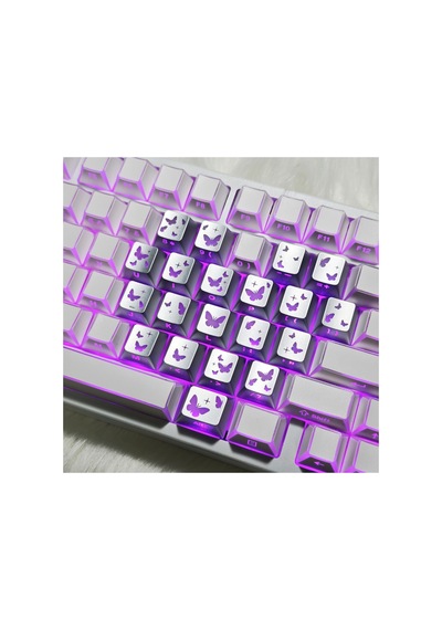 Leaven Kelebek Desenli Kare Tasarım Keycap Tuş Takımı Pbt - Rgb Uyumlu Işık Geçirgen - Gümüş