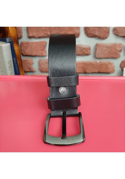 Real Leather Erkek Spor Kemer Düz Siyah Hakiki Deri 4.5 CM Siyah