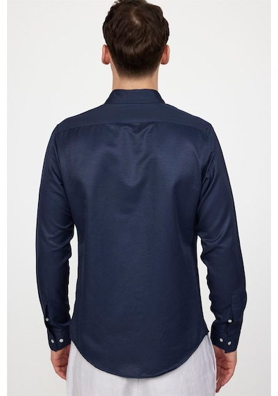 Tudors Slim Fit Uzun Kollu Düğmeli Yaka Pamuklu Kolay Ütü Düz Erkek Gömlek-19562 Lacivert