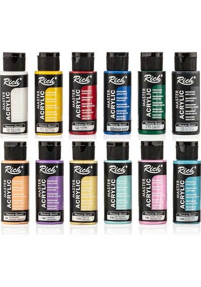 Mastermix Akrilik Boya Seti 6 Ana Renk 6 Pastel Renk Masaüstü Şövale Tuval Seti 35x50 Plastik Spatül Çok Renkli