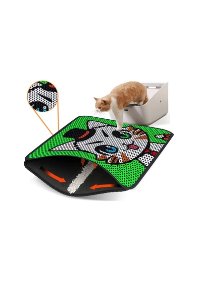 Renkli Desenli Elekli Kedi Tuvalet Önü Paspası 45 X 60 Cm Küçük Yeşil - 834019341