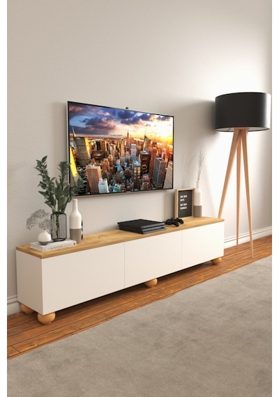 B3 Concept Nort Serisi Beyaz & Safir Meşe 3 Kapaklı Tv Ünitesi