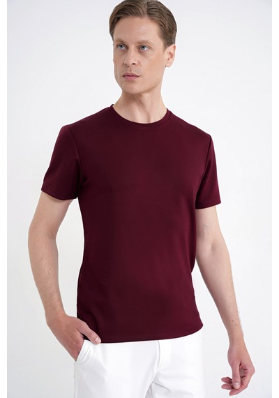 Efor Comfort Fit Bisiklet Yaka %97 Esnek Pamuklu Bordo Tişört Ts 885