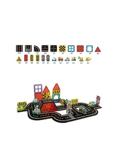 Kzl City Magnetic Şehir Temalı Araçlı Manyetik Yapı Blokları Seti 7.5 Cm 53 Parça Ch1417