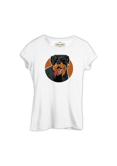 Rottweiler Dog With Circular Background Beyaz Kadın Tshirt 001