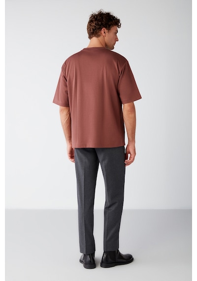 Grimelange Joel Erkek %100 Organik Pamuklu Kalın Kumaşlı Özel Dokulu Etiket Detaylı Oversize Bordo T-shirt