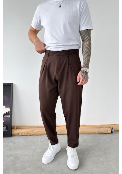 Kahverengi Basic Boyfriend Kumaş Pantolon Kahverengi Basic Boyfriend Kumaş Pantolon