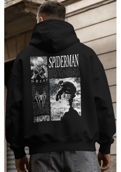 Sevbano Spider-man Örümcek Adam Süper Kahraman Film Sırt Baskılı Unisex O Siyah