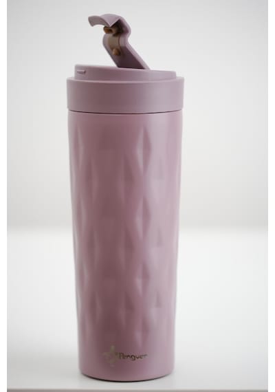 Png-1167 500ml Flip Kapak Desenli Çelik Mug 6 Saat Sıcak 12 Saat Soğuk Sızdırmaz & Bpa Free Mor