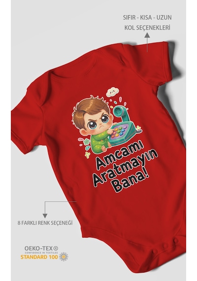 Morivokids Amcamı Aratmayın Bana Kısa Kollu Bebek Body %100 Pamuk Kırmızı