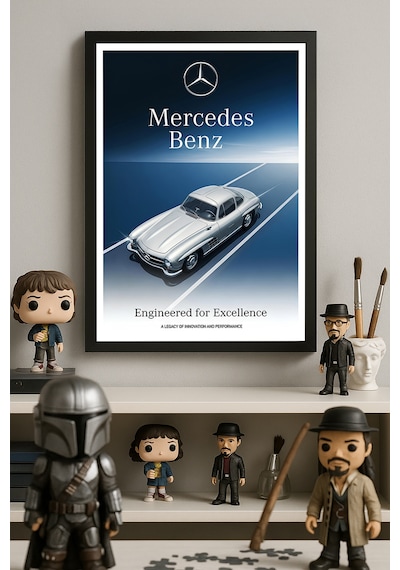 Mercedes Benz Siyah Ahşap Çerçeveli Poster, Dekoratif Araba Duvar Tablosu